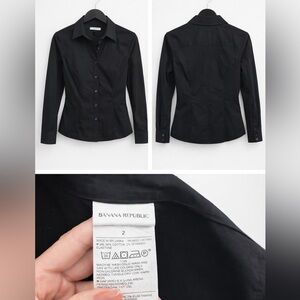 Banana Republic Black Fitted Button-Front Blouse | Stretch Cotton | Size 2